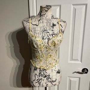 Lejaby Vintage Lace Colorful Coquette Floral Bustier Coastal yellow Lolita M